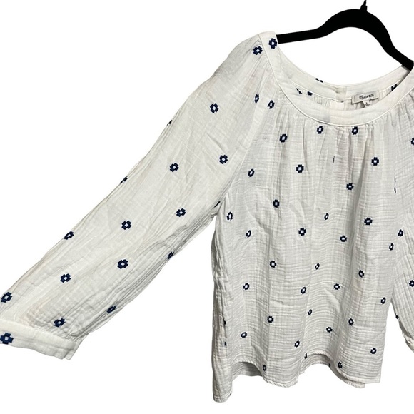 Madewell Embroidered Lightspun Wide Neck Cuffed Sleeve Top - Picture 7 of 11